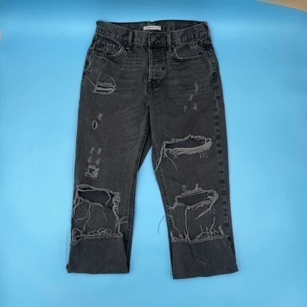 FOREVER 21 Distressed Black Denim Jeans